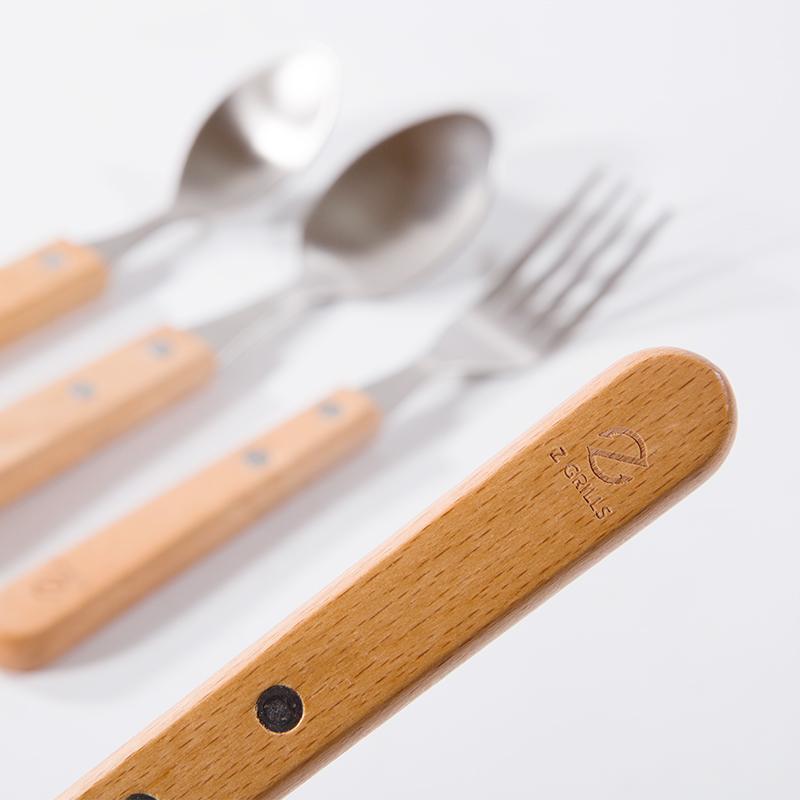 4 PIECES STAINLESS STEEL & WOOD FLATWARE SET
